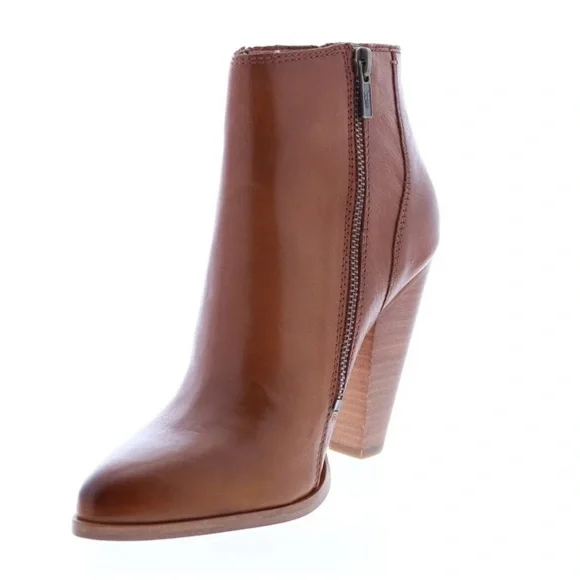 New FRYE Remy Chelsea Saddle Brown Leather 4" Heel Zipper Ankle Bootie Boots 7M - Picture 4 of 10